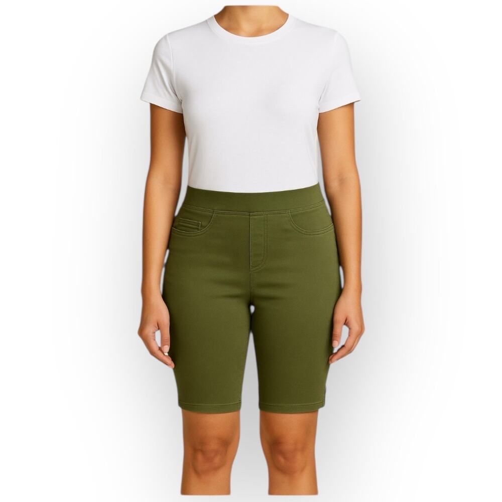 NWT DKNY Jeans Comfort Pull-On Bermuda Shorts XS Olive Green W86